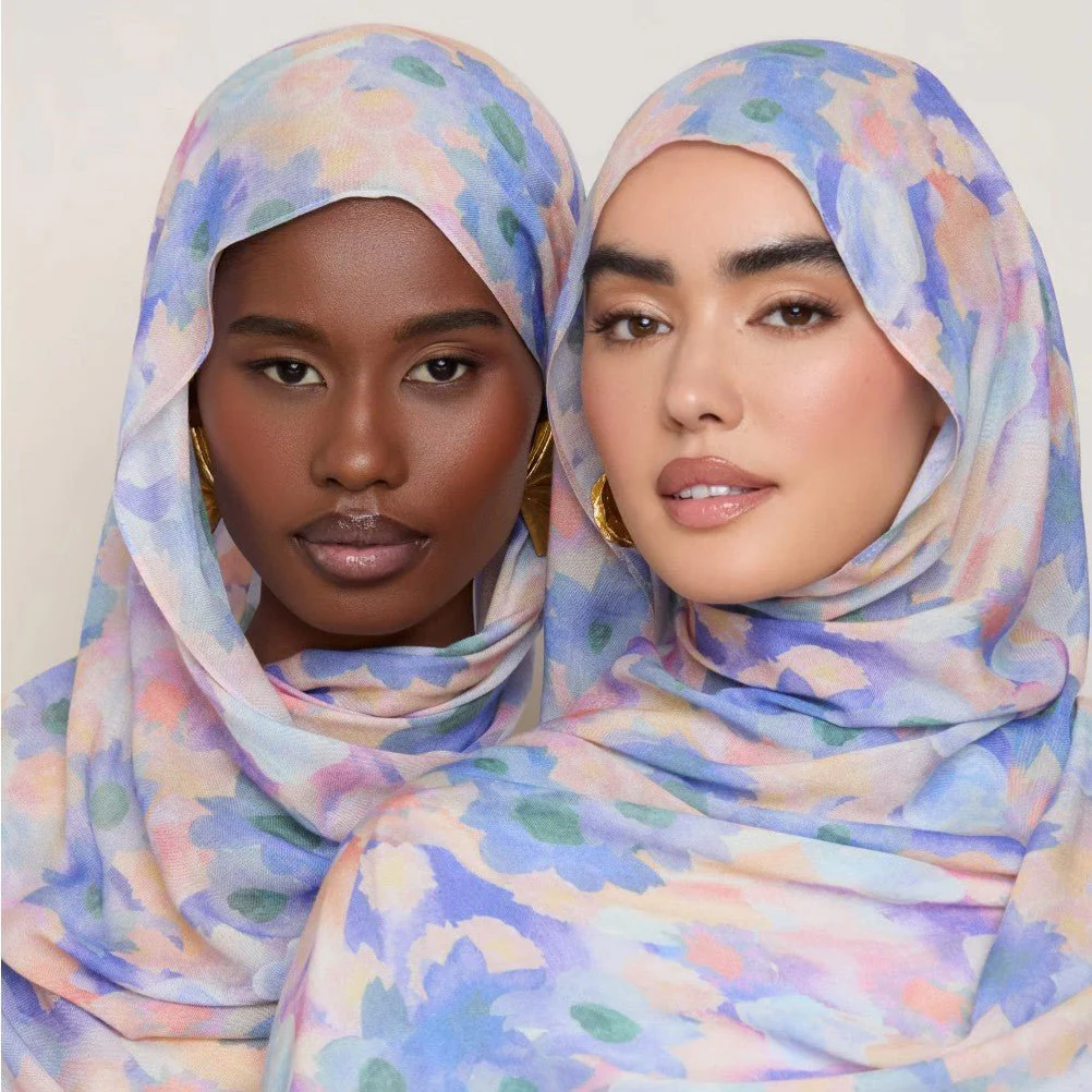 Vibrant Floral Print Scarf Hijab | Lightweight Botanical Headscarf (MH159)