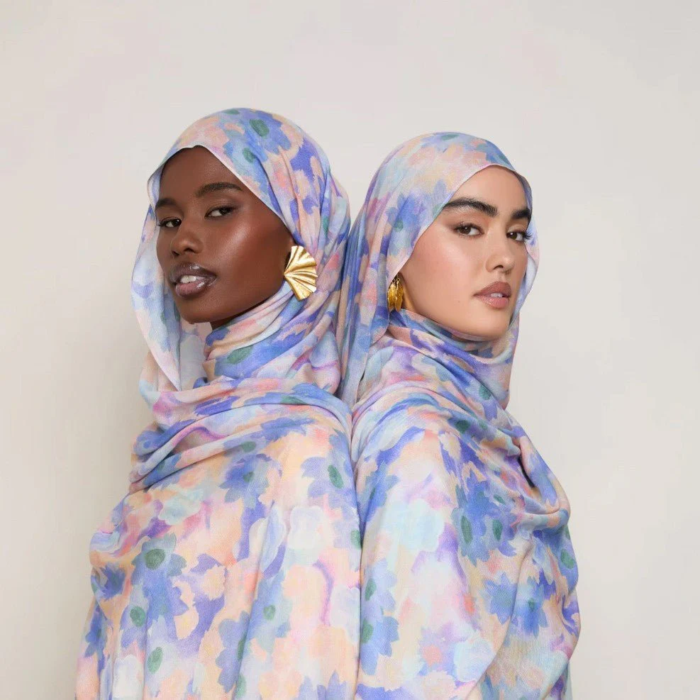 Vibrant Floral Print Scarf Hijab | Lightweight Botanical Headscarf (MH159) - Image 2