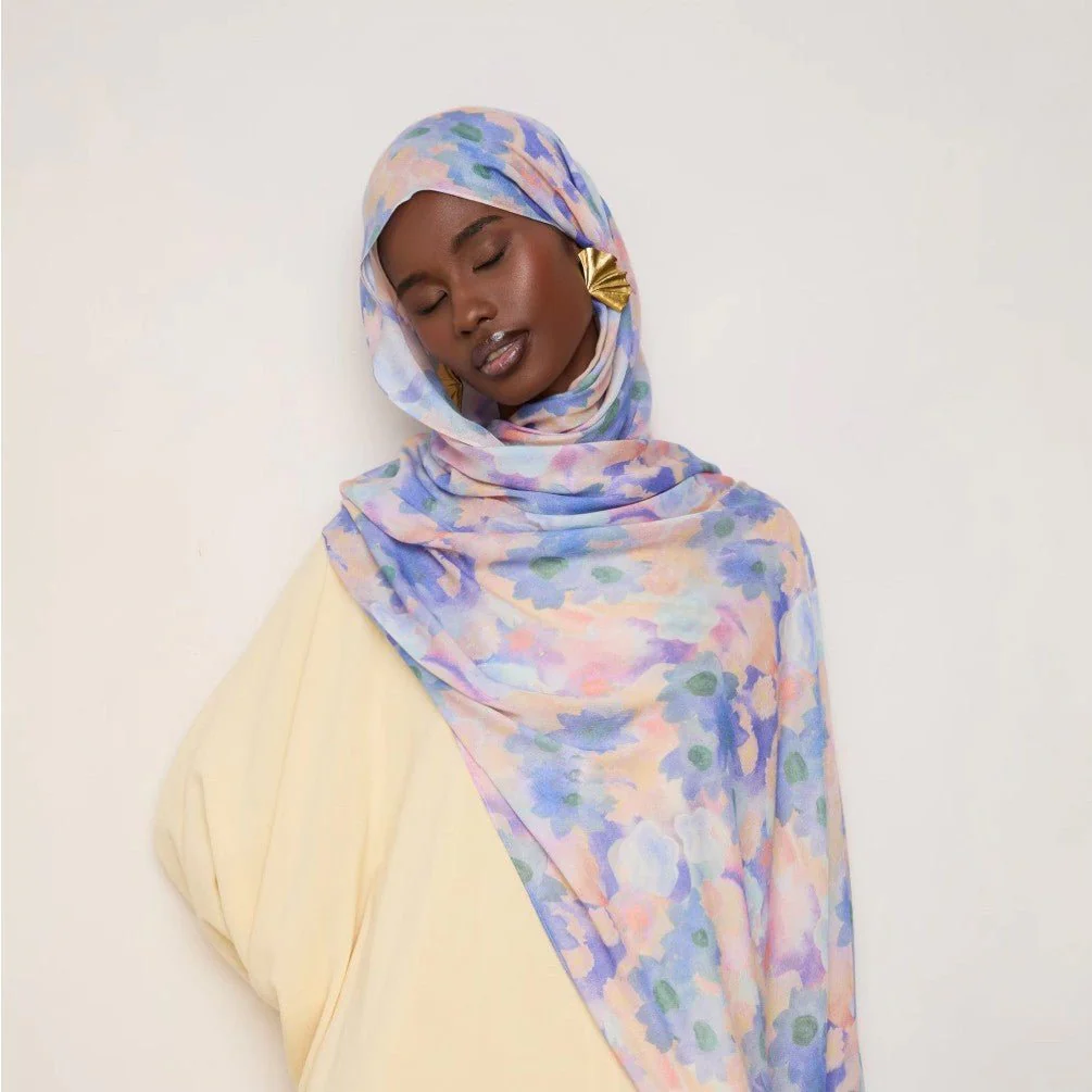 Vibrant Floral Print Scarf Hijab | Lightweight Botanical Headscarf (MH159) - Image 3