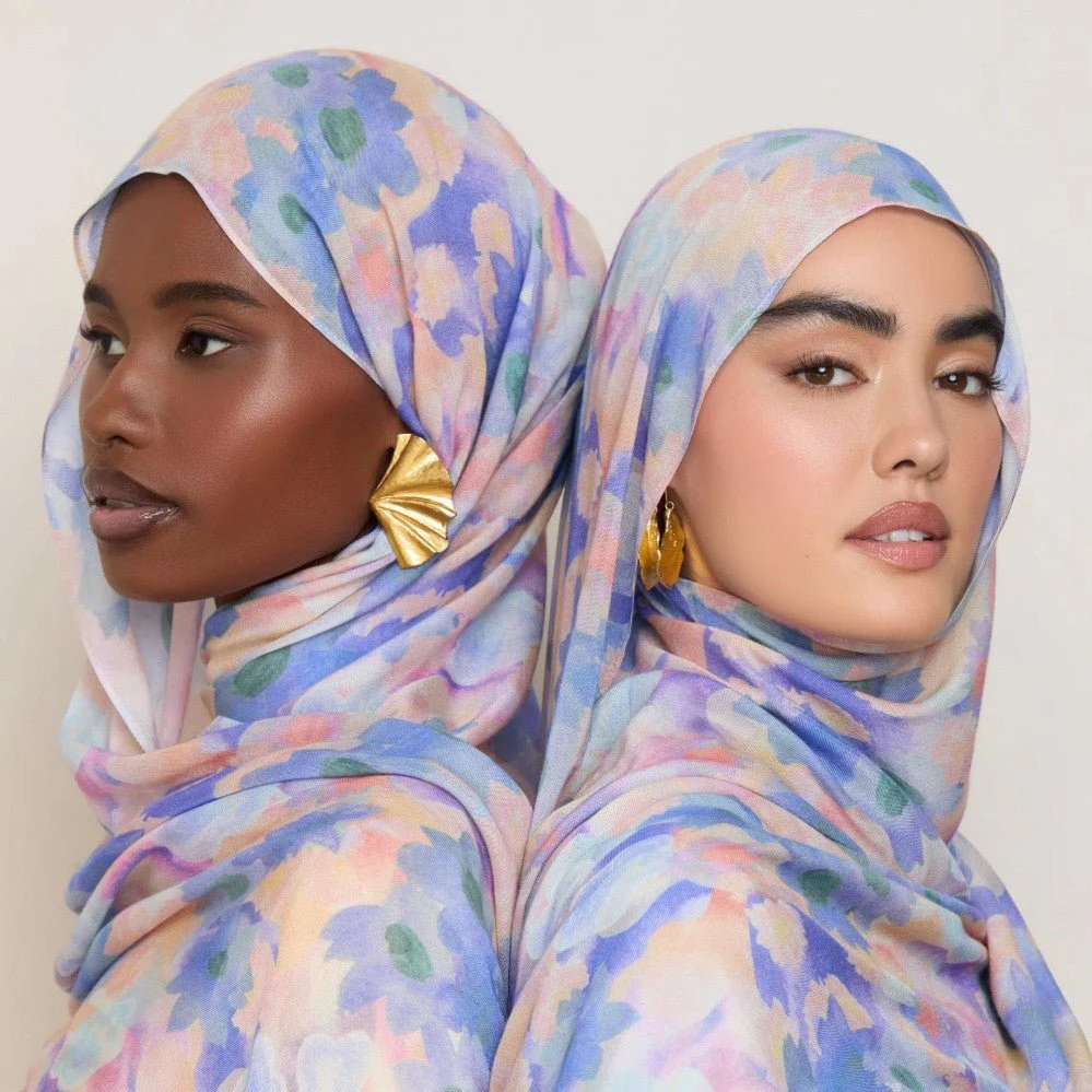 Vibrant Floral Print Scarf Hijab | Lightweight Botanical Headscarf (MH159) - Image 4