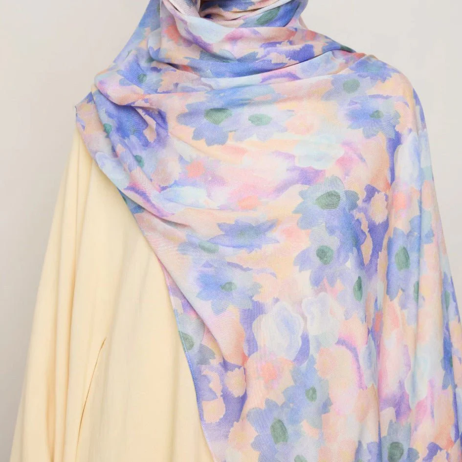 Vibrant Floral Print Scarf Hijab | Lightweight Botanical Headscarf (MH159) - Image 6