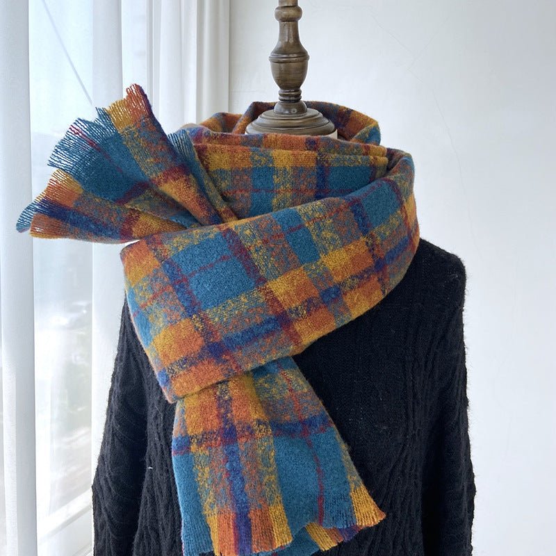 Vibrant Plaid Scarf Faux Wool Warm Shawl with Fringe (MAC334) - Image 10