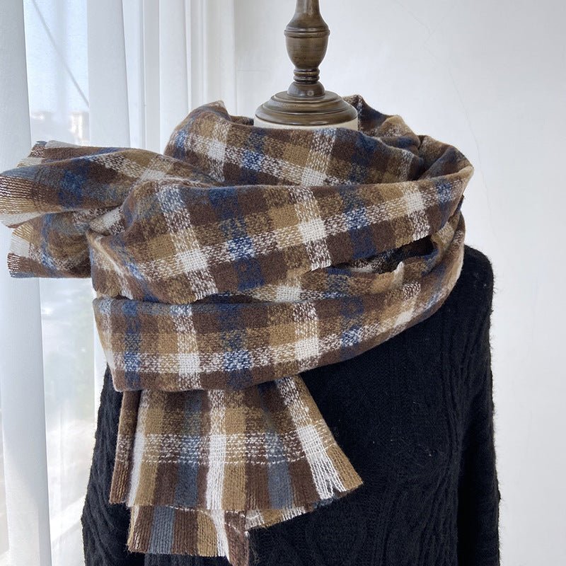 Vibrant Plaid Scarf Faux Wool Warm Shawl with Fringe (MAC334) - Image 11