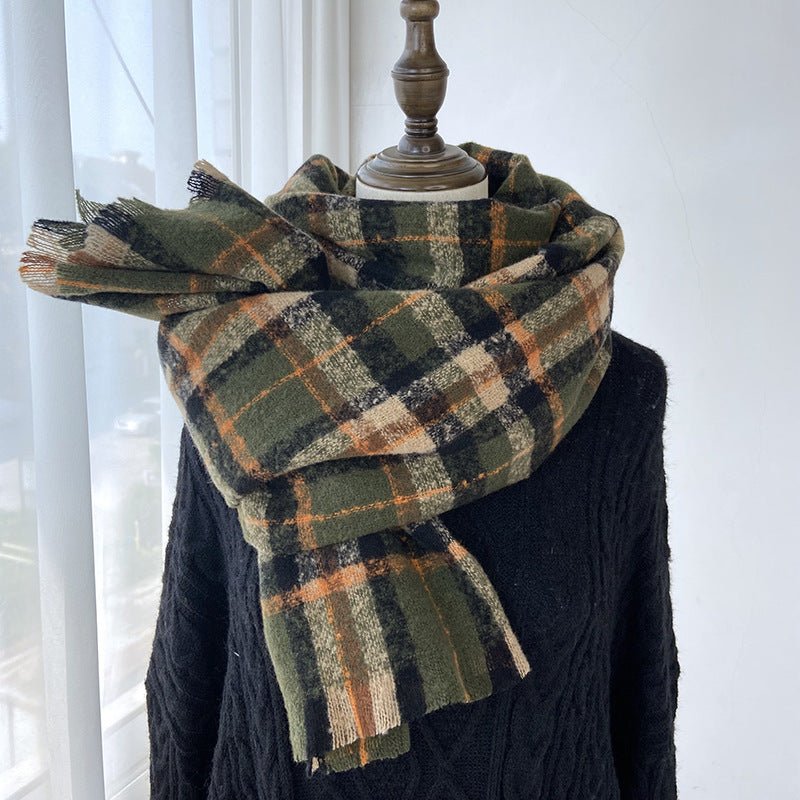 Vibrant Plaid Scarf Faux Wool Warm Shawl with Fringe (MAC334) - Image 12