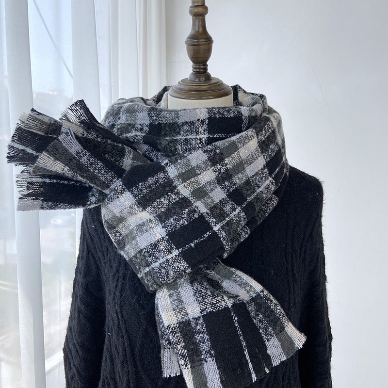 Vibrant Plaid Scarf Faux Wool Warm Shawl with Fringe (MAC334) - Image 13
