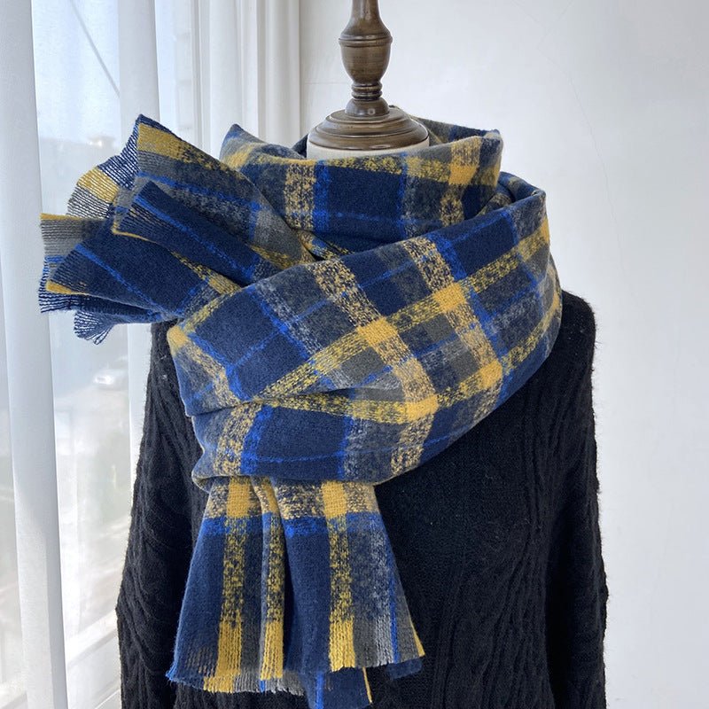Vibrant Plaid Scarf Faux Wool Warm Shawl with Fringe (MAC334) - Image 14