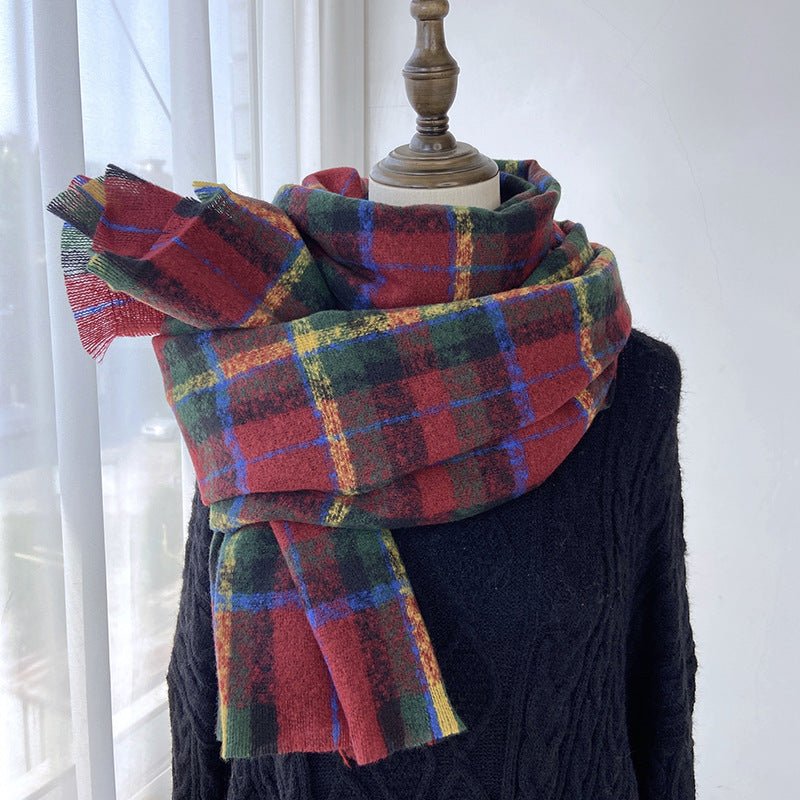 Vibrant Plaid Scarf Faux Wool Warm Shawl with Fringe (MAC334) - Image 15
