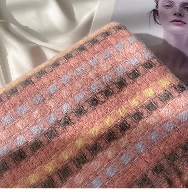 Vibrant Plaid Scarf Faux Wool Warm Shawl with Fringe (MAC334) - Image 18