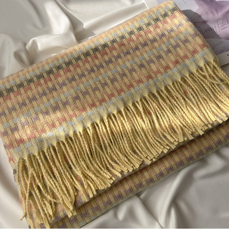 Vibrant Plaid Scarf Faux Wool Warm Shawl with Fringe (MAC334) - Image 19