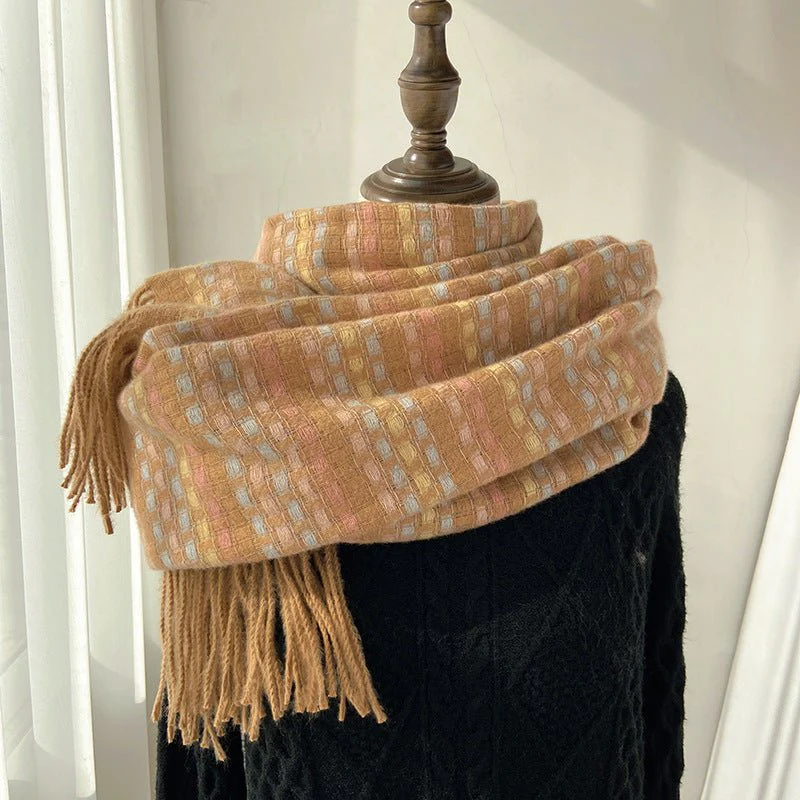 Vibrant Plaid Scarf Faux Wool Warm Shawl with Fringe (MAC334) - Image 9