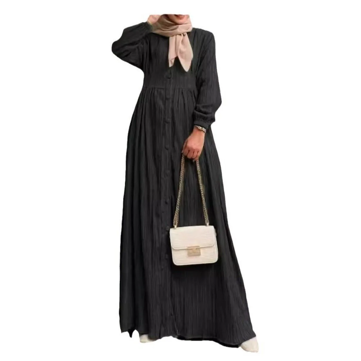 Vintage Button-Front Abaya Dress | Long Sleeve Modest Robe (MA256) - Image 11