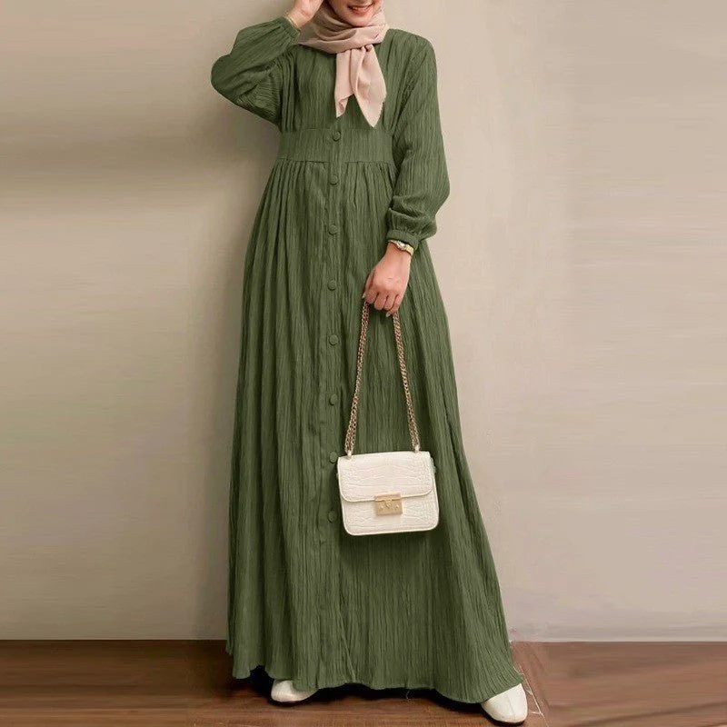 Vintage Button-Front Abaya Dress | Long Sleeve Modest Robe (MA256) - Image 15