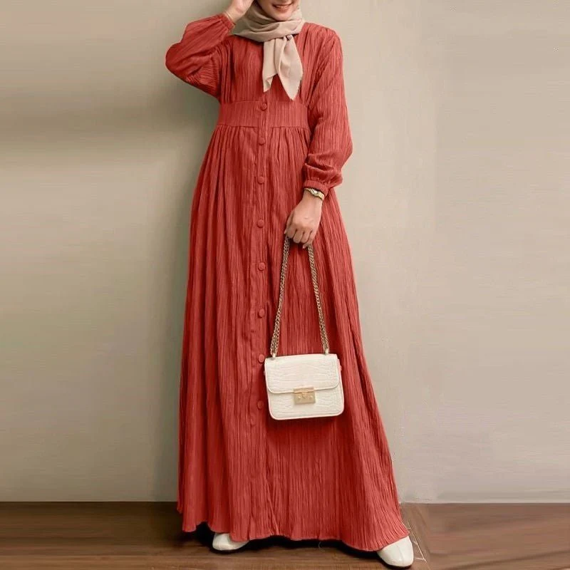 Vintage Button-Front Abaya Dress | Long Sleeve Modest Robe (MA256) - Image 16