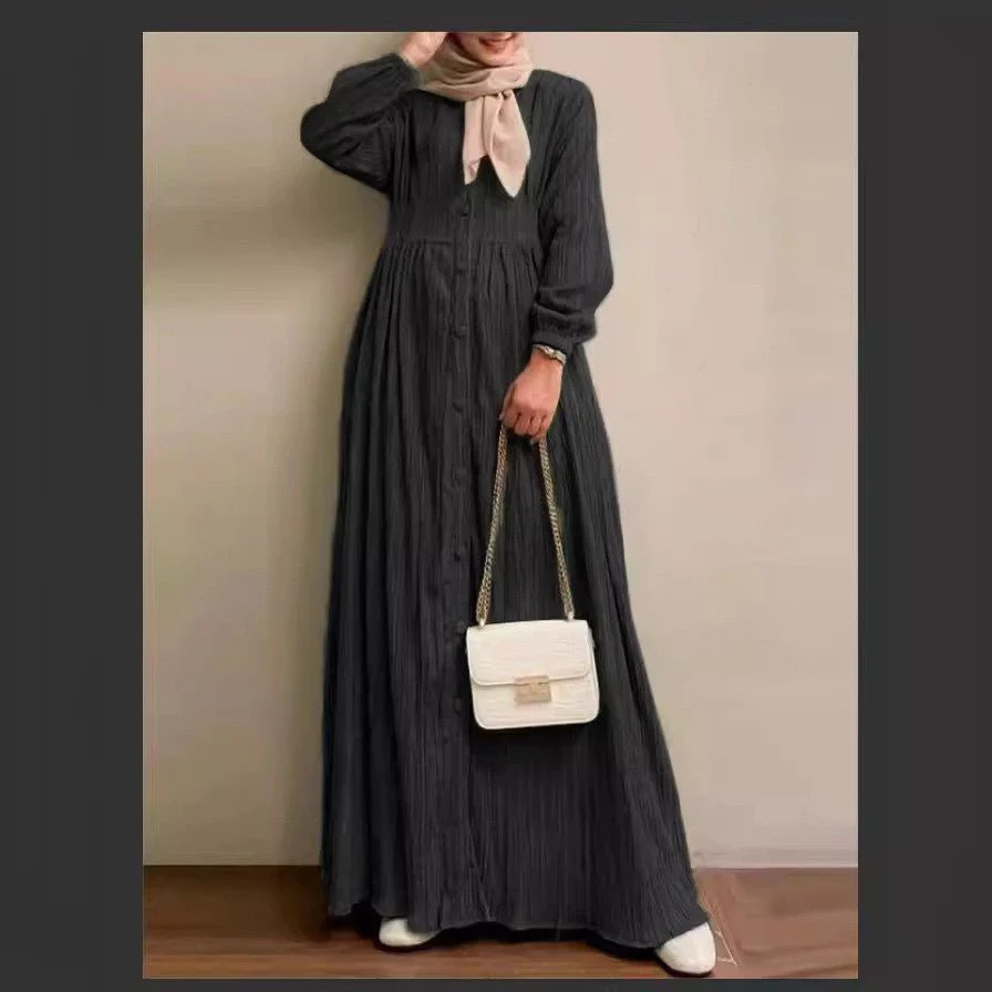 Vintage Button-Front Abaya Dress | Long Sleeve Modest Robe (MA256) - Image 18