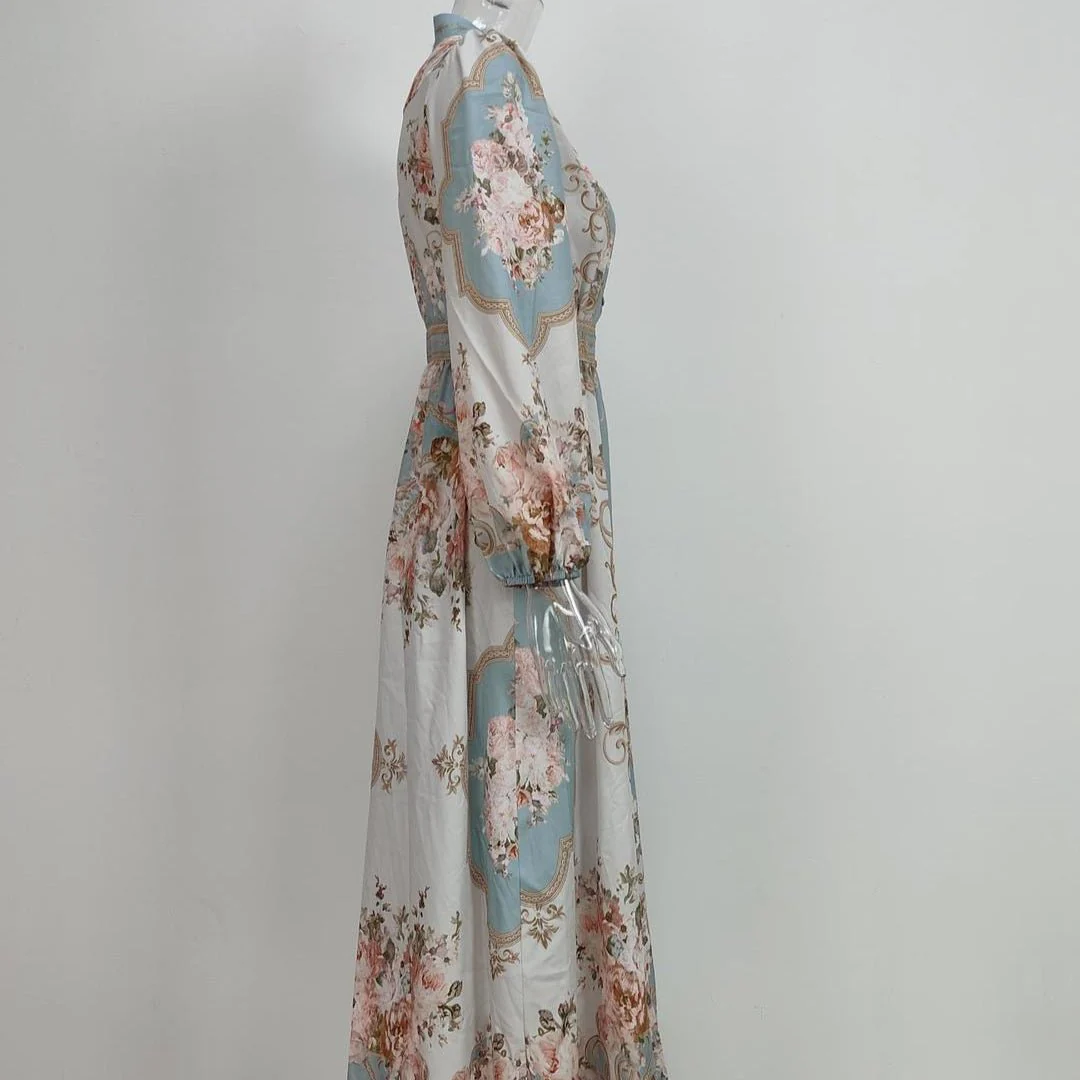 Vintage Floral Maxi Dress | V-Neck Long Sleeve Victorian Style Dress(MA378) - Image 5