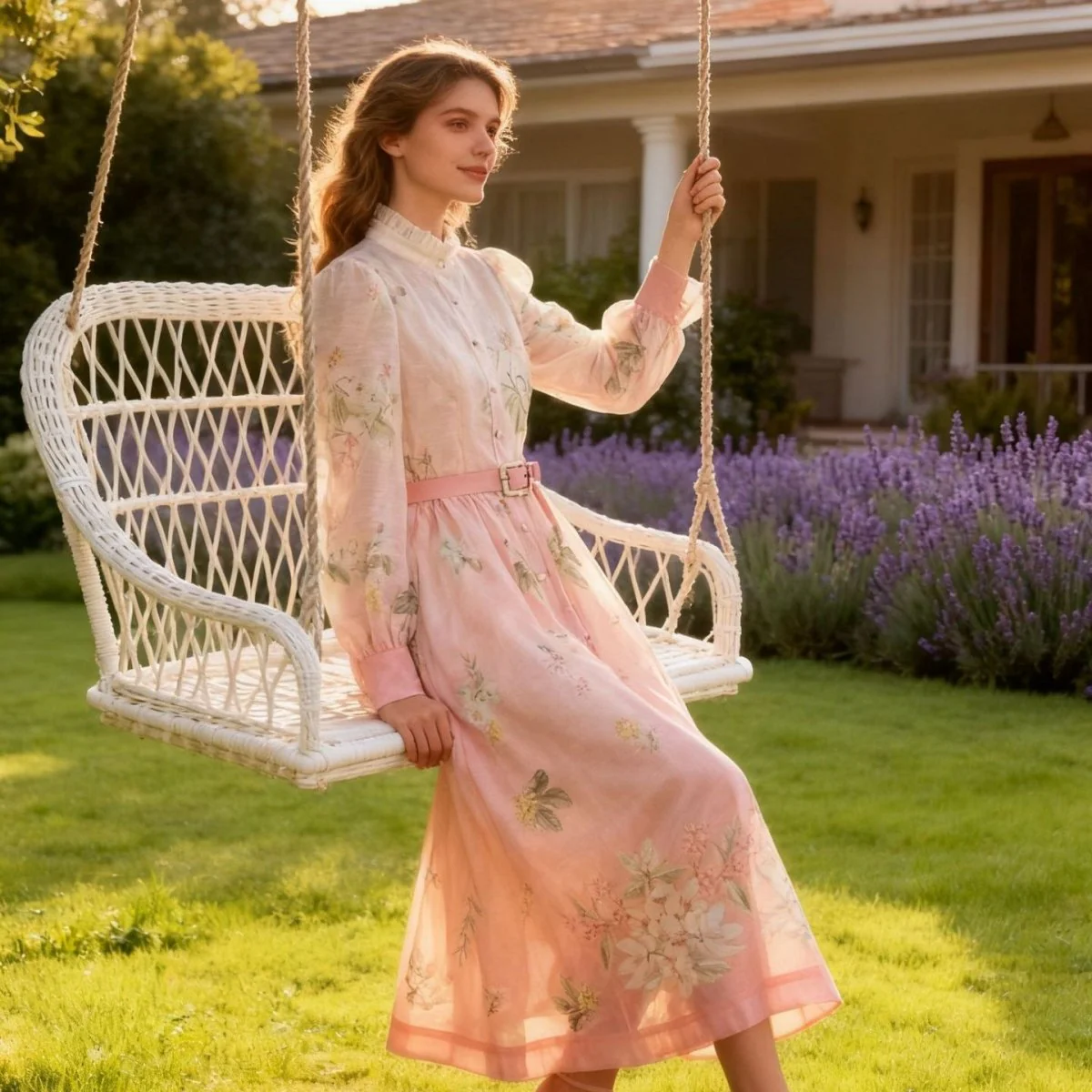 Vintage Floral Print Dress with Ruffle Collar(MS357) - Image 2