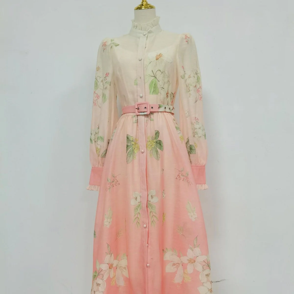Vintage Floral Print Dress with Ruffle Collar(MS357) - Image 4
