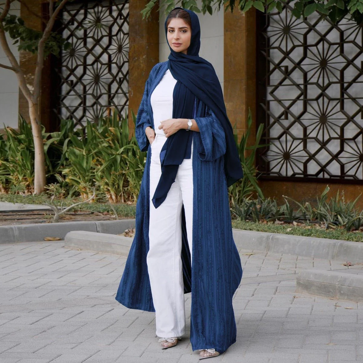 Vintage Knitted Cardigan Abaya | Modest Longline Open Front Jacket for Women (MOA217) - Image 12