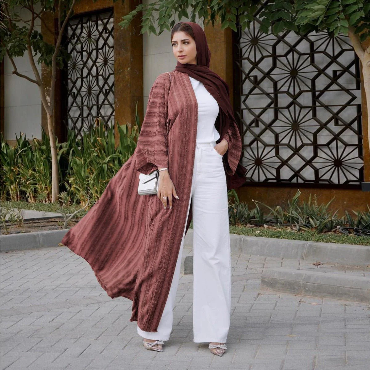 Vintage Knitted Cardigan Abaya | Modest Longline Open Front Jacket for Women (MOA217) - Image 16