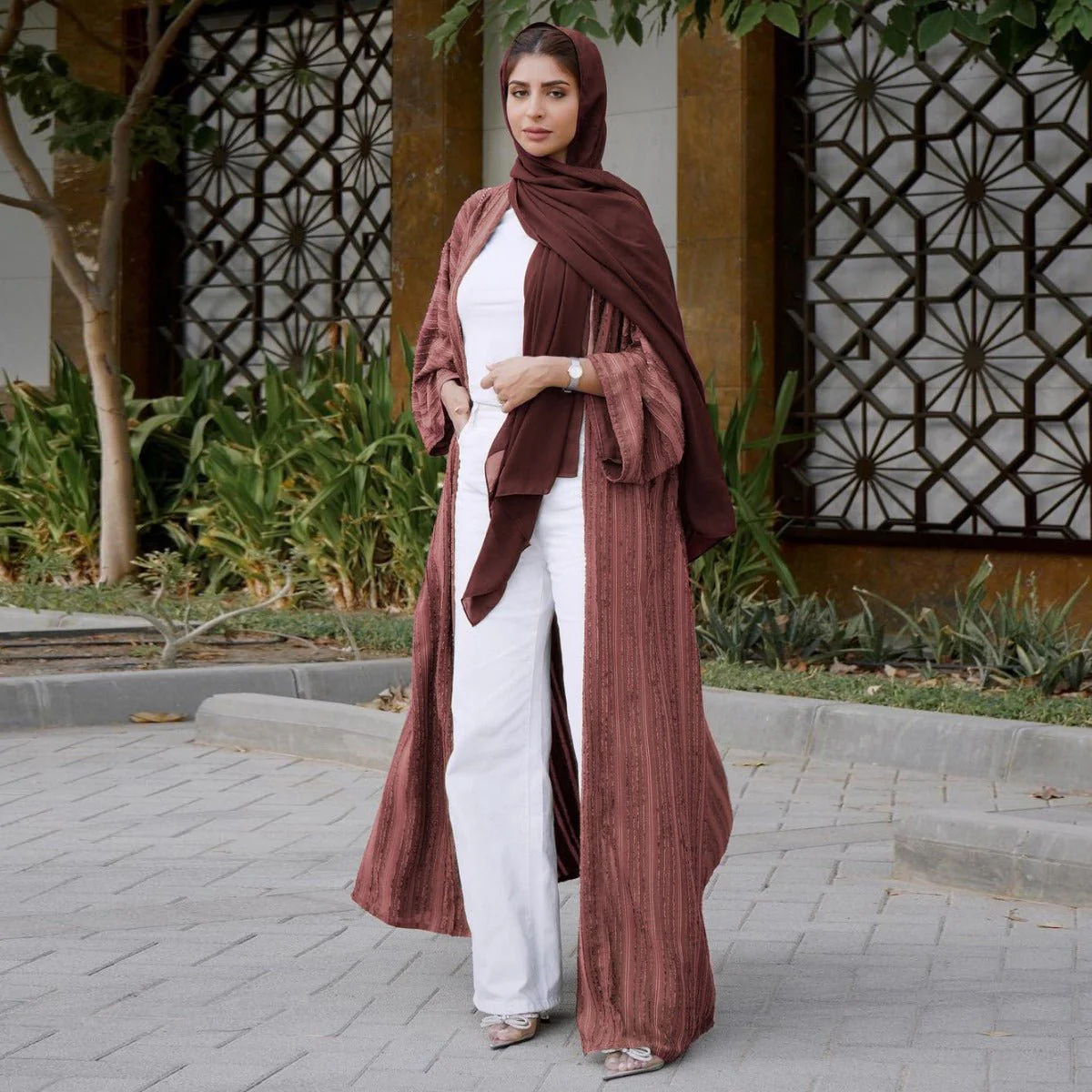 Vintage Knitted Cardigan Abaya | Modest Longline Open Front Jacket for Women (MOA217) - Image 17