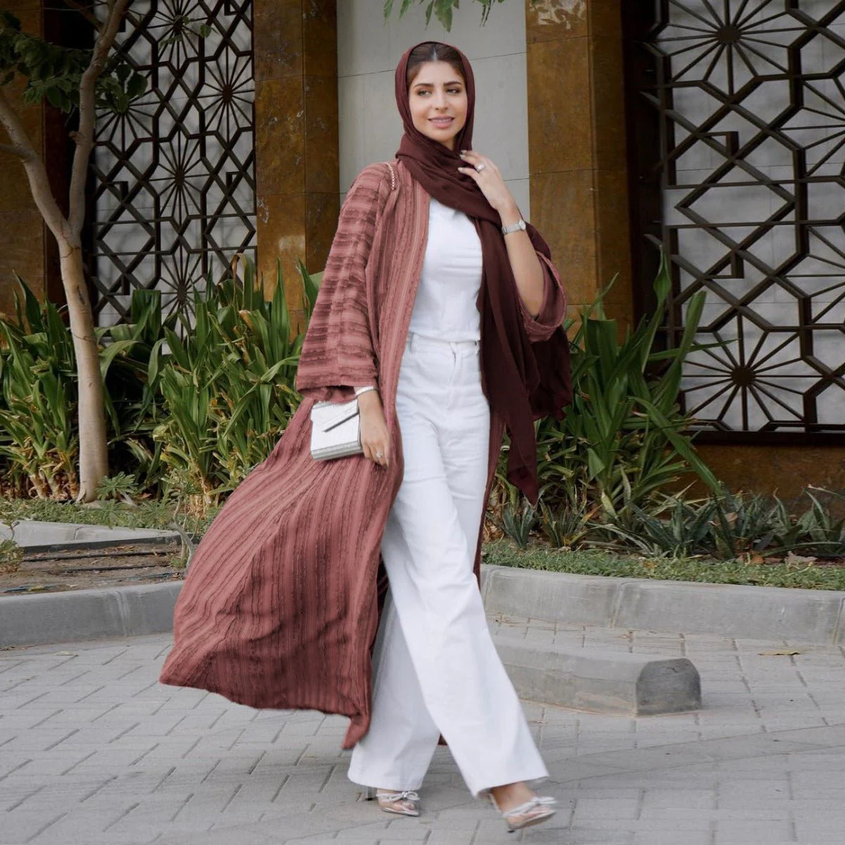 Vintage Knitted Cardigan Abaya | Modest Longline Open Front Jacket for Women (MOA217) - Image 18