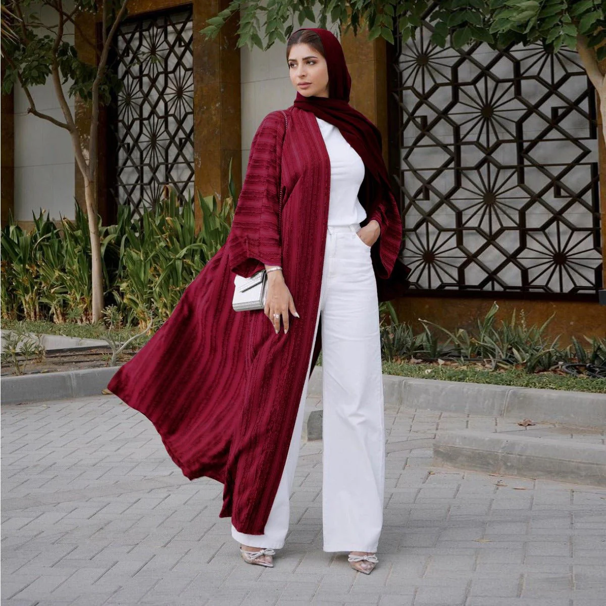 Vintage Knitted Cardigan Abaya | Modest Longline Open Front Jacket for Women (MOA217) - Image 2