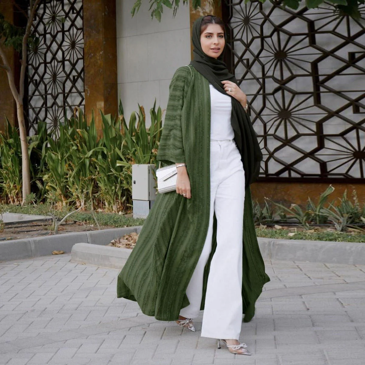 Vintage Knitted Cardigan Abaya | Modest Longline Open Front Jacket for Women (MOA217) - Image 21