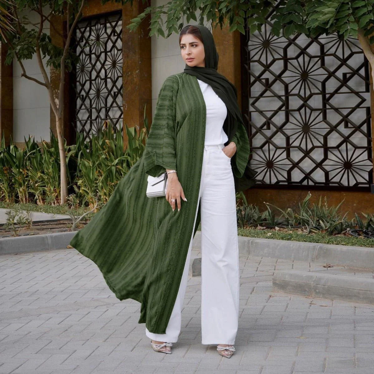 Vintage Knitted Cardigan Abaya | Modest Longline Open Front Jacket for Women (MOA217) - Image 22