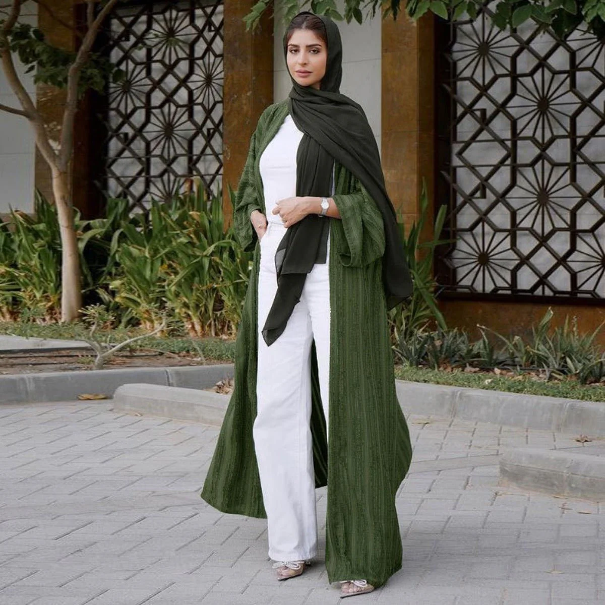 Vintage Knitted Cardigan Abaya | Modest Longline Open Front Jacket for Women (MOA217) - Image 23