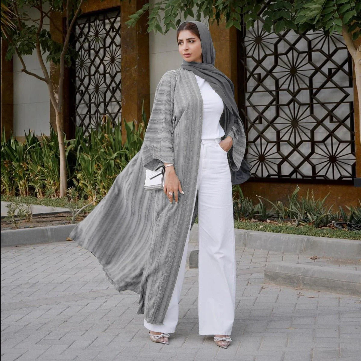 Vintage Knitted Cardigan Abaya | Modest Longline Open Front Jacket for Women (MOA217) - Image 26