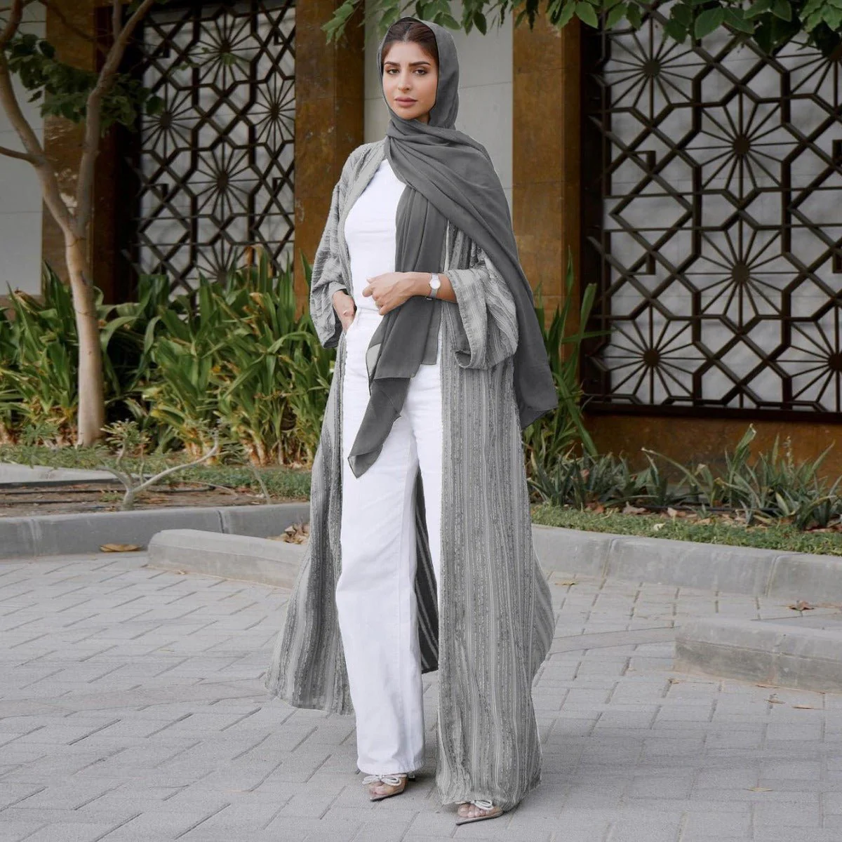 Vintage Knitted Cardigan Abaya | Modest Longline Open Front Jacket for Women (MOA217) - Image 28