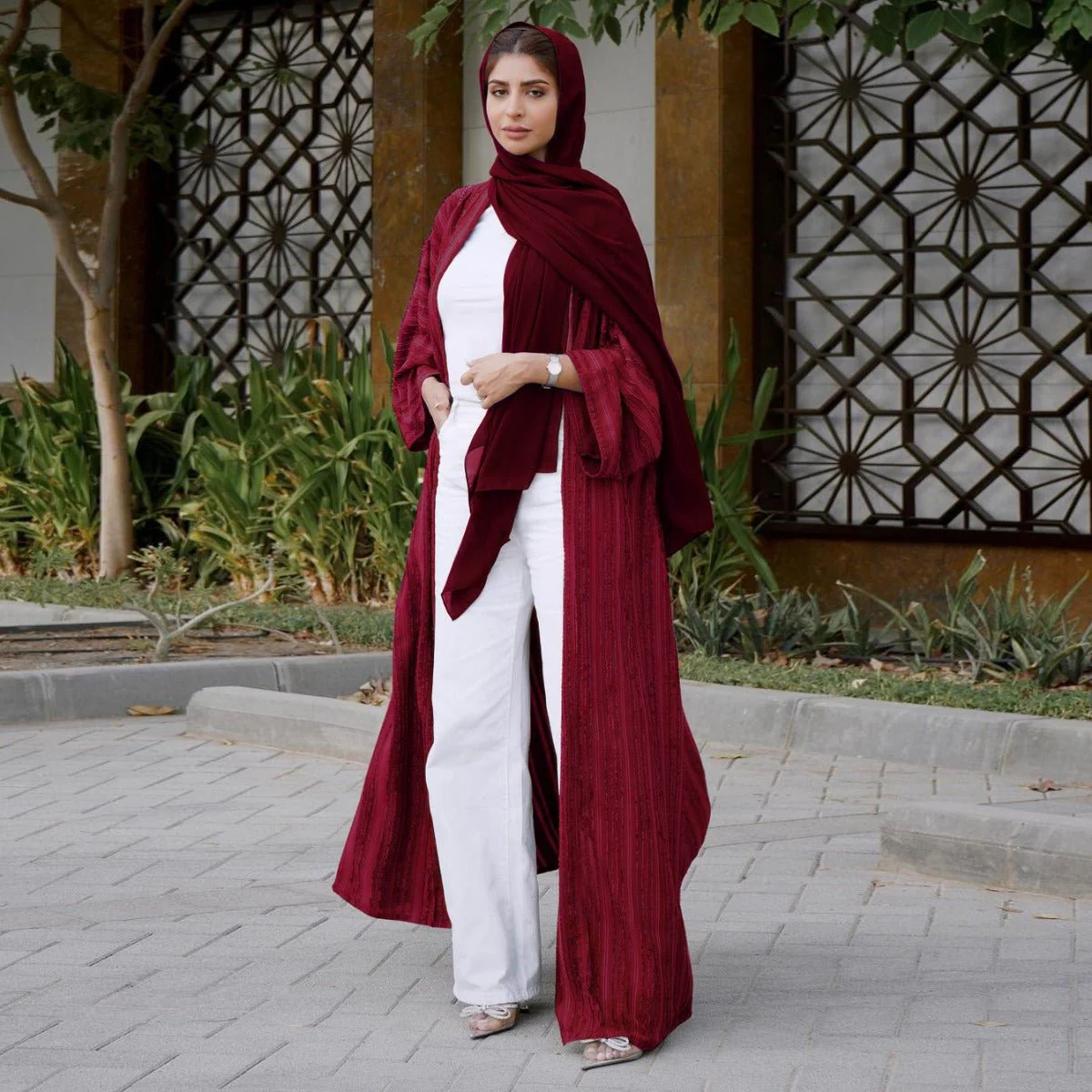 Vintage Knitted Cardigan Abaya | Modest Longline Open Front Jacket for Women (MOA217) - Image 3