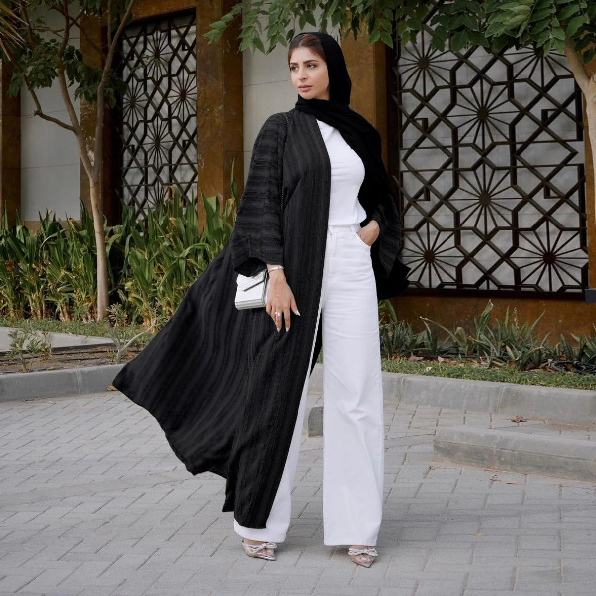 Vintage Knitted Cardigan Abaya | Modest Longline Open Front Jacket for Women (MOA217) - Image 6