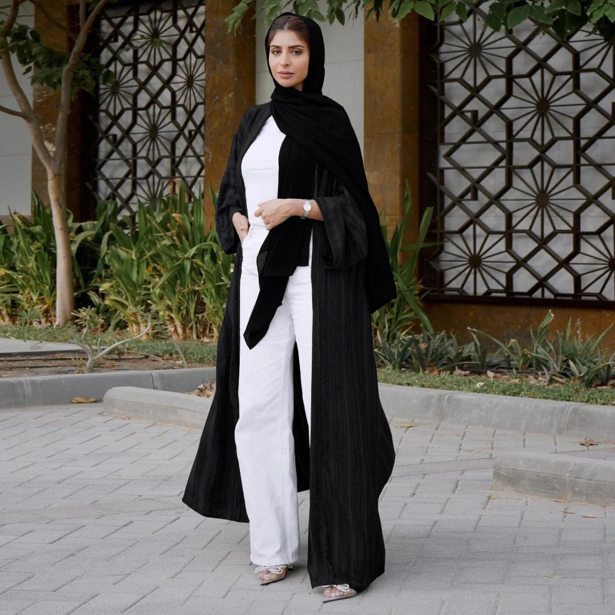 Vintage Knitted Cardigan Abaya | Modest Longline Open Front Jacket for Women (MOA217) - Image 8