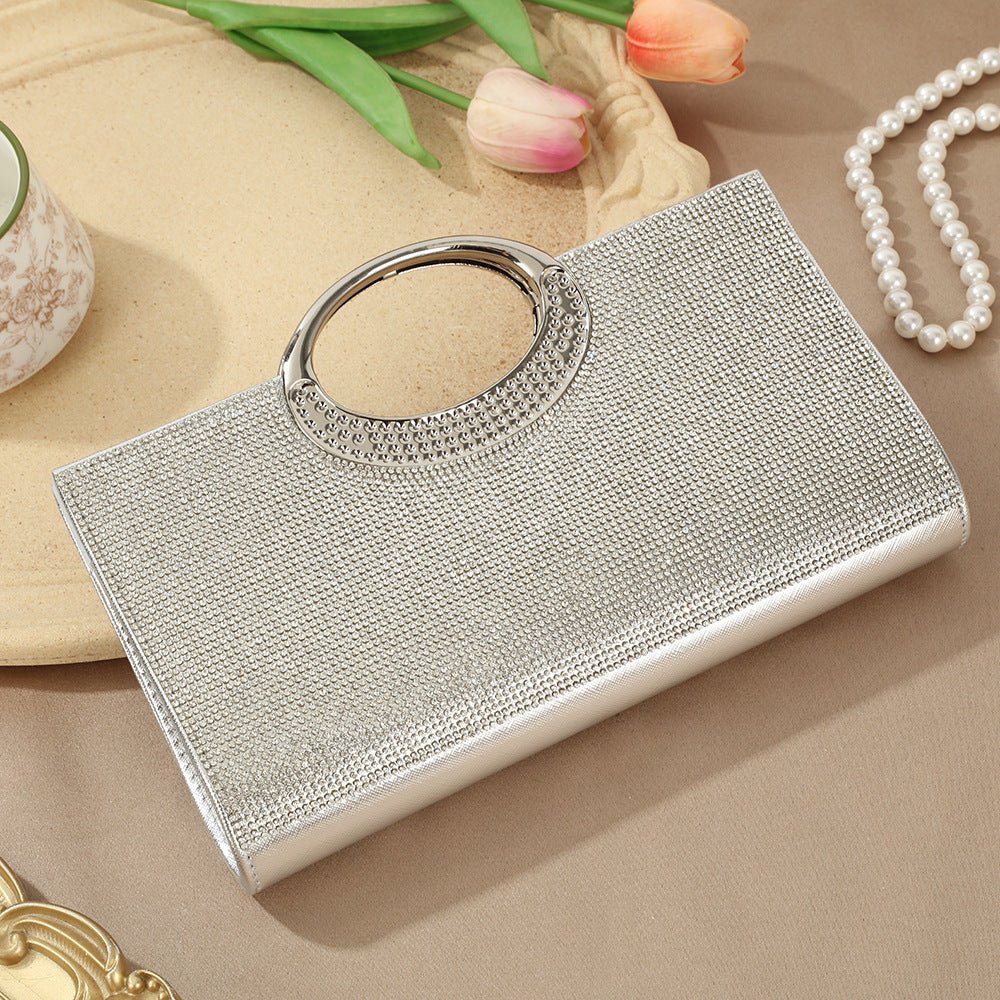 Vintage Large Circular Handle Rhinestone Sparkly Clutch Bag(MAC430) - Image 10
