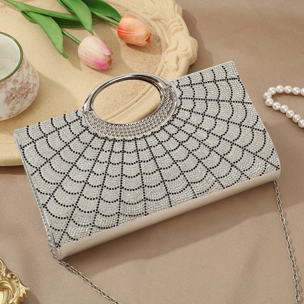 Vintage Large Circular Handle Rhinestone Sparkly Clutch Bag(MAC430) - Image 14