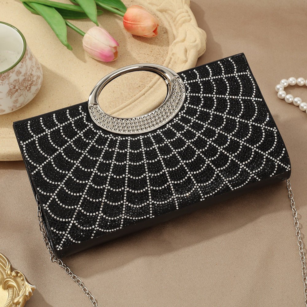 Vintage Large Circular Handle Rhinestone Sparkly Clutch Bag(MAC430) - Image 15