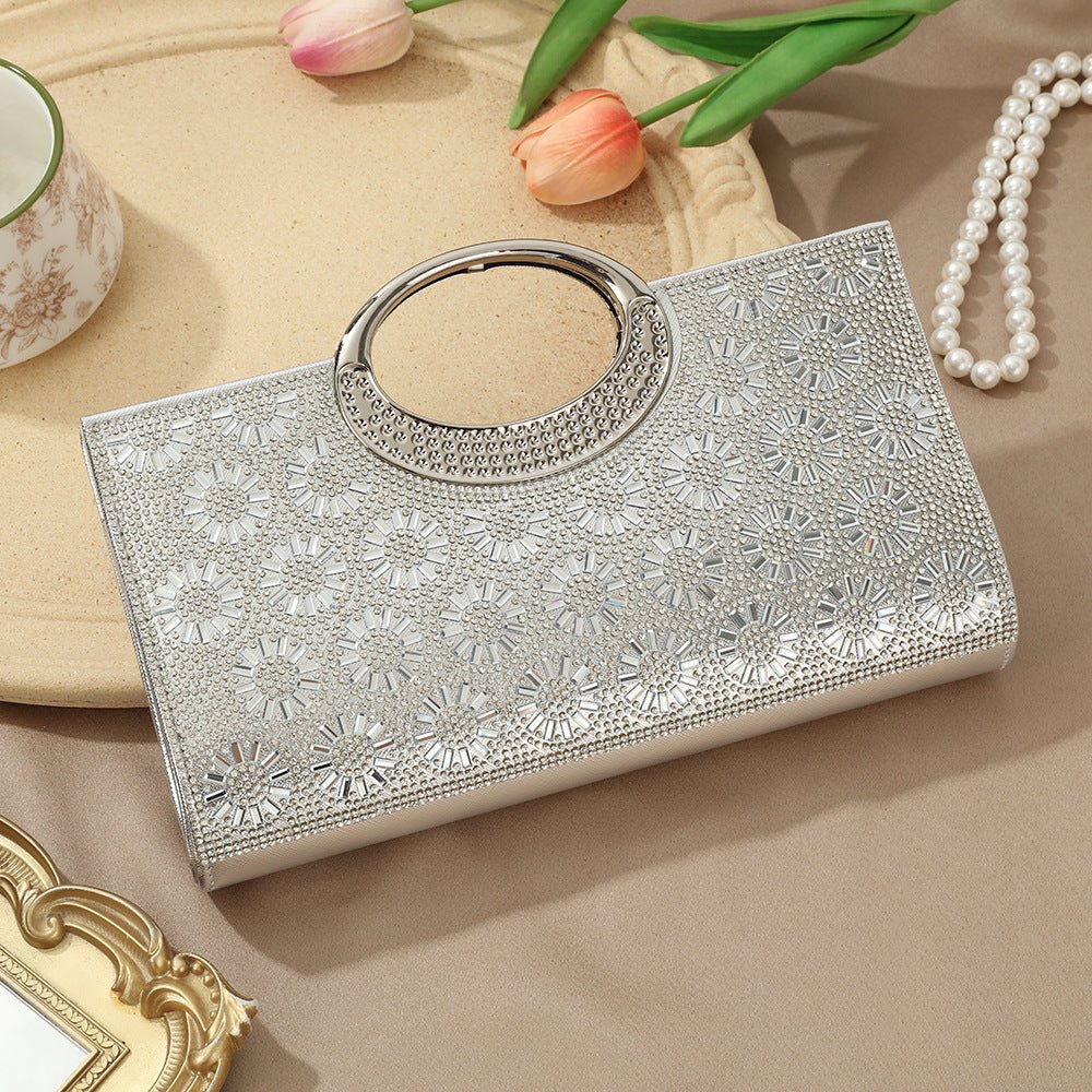 Vintage Large Circular Handle Rhinestone Sparkly Clutch Bag(MAC430) - Image 7