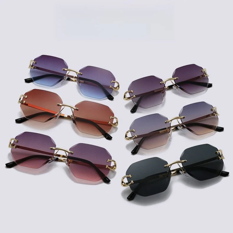 Vintage Rimless Cut Edge Sunglasses - Frameless Polygon Statement Piece (MAC266) - Image 12