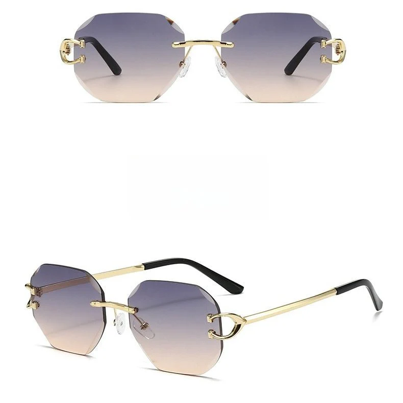 Vintage Rimless Cut Edge Sunglasses - Frameless Polygon Statement Piece (MAC266) - Image 17