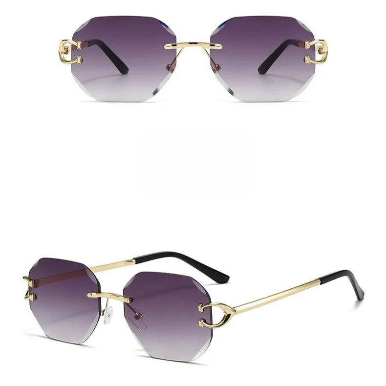 Vintage Rimless Cut Edge Sunglasses - Frameless Polygon Statement Piece (MAC266) - Image 18