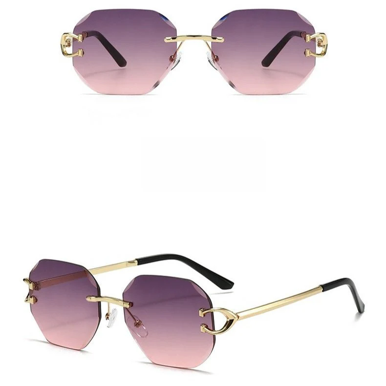Vintage Rimless Cut Edge Sunglasses - Frameless Polygon Statement Piece (MAC266) - Image 19