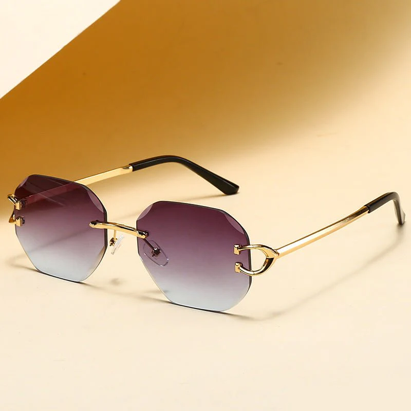 Vintage Rimless Cut Edge Sunglasses - Frameless Polygon Statement Piece (MAC266) - Image 2