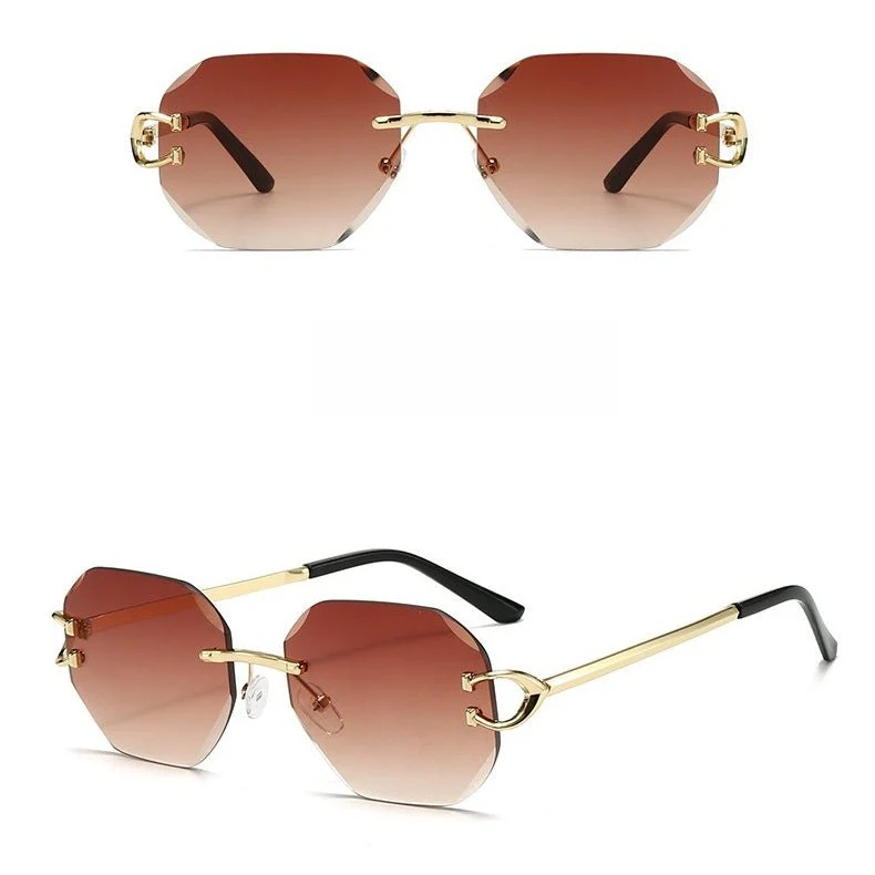 Vintage Rimless Cut Edge Sunglasses - Frameless Polygon Statement Piece (MAC266) - Image 20