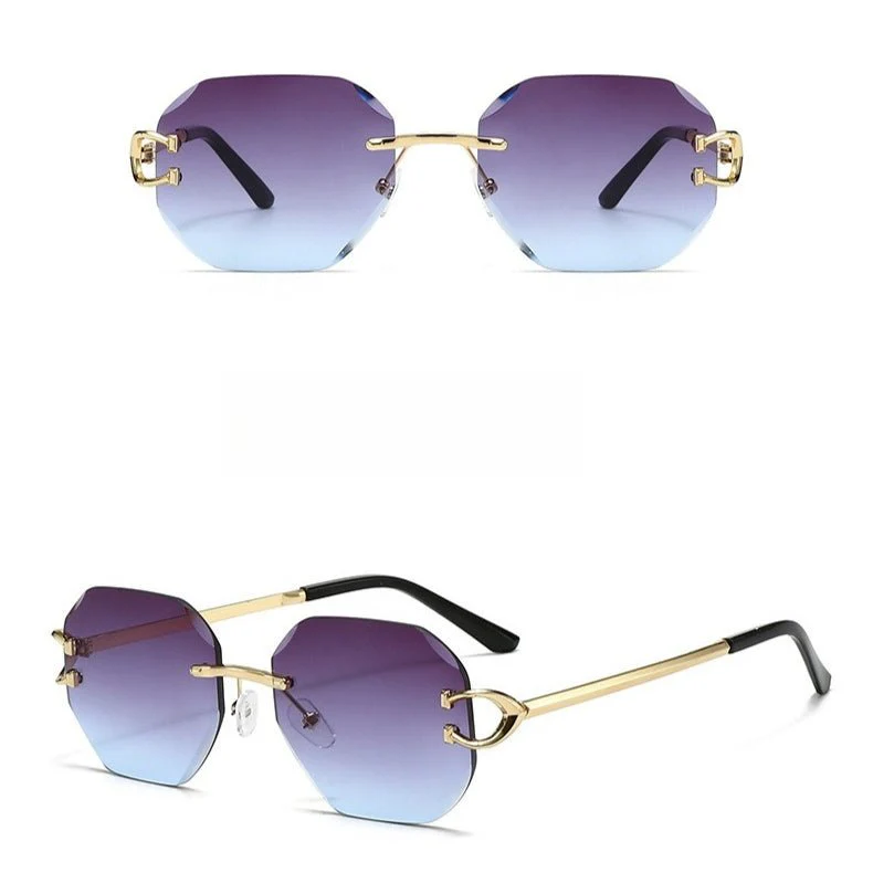 Vintage Rimless Cut Edge Sunglasses - Frameless Polygon Statement Piece (MAC266) - Image 21