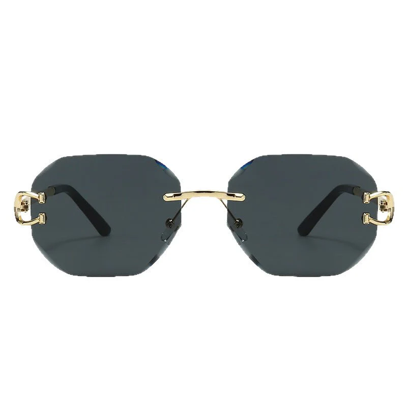 Vintage Rimless Cut Edge Sunglasses - Frameless Polygon Statement Piece (MAC266) - Image 5