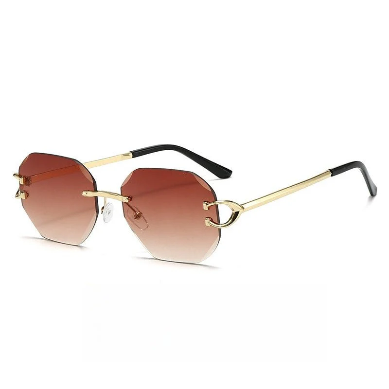 Vintage Rimless Cut Edge Sunglasses - Frameless Polygon Statement Piece (MAC266) - Image 7