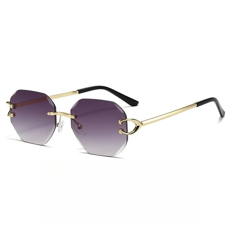 Vintage Rimless Cut Edge Sunglasses - Frameless Polygon Statement Piece (MAC266) - Image 9