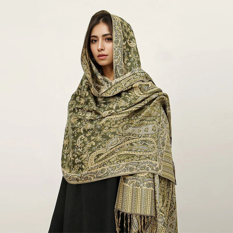 Vintage Shawl Cashew Flower Tassel Hijab (MH101) - Image 10