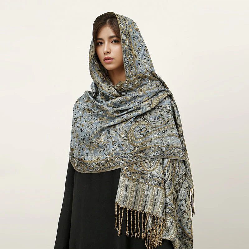 Vintage Shawl Cashew Flower Tassel Hijab (MH101) - Image 13